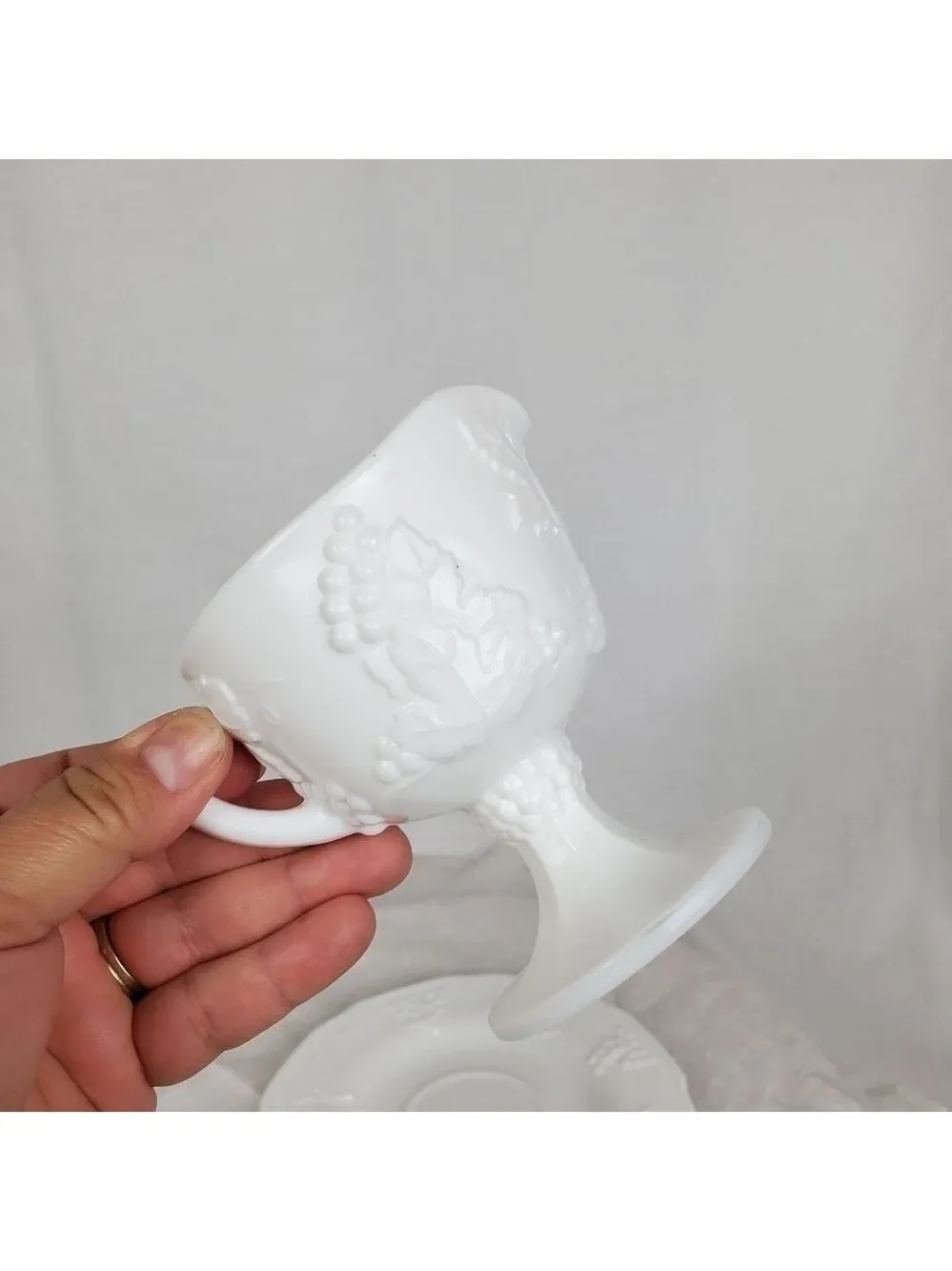 VTG Indiana Colony co Milk glass Harvest grape footed creamer / saucer